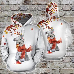 Schnauzer autumn fall leaves thanksgiving hoodie